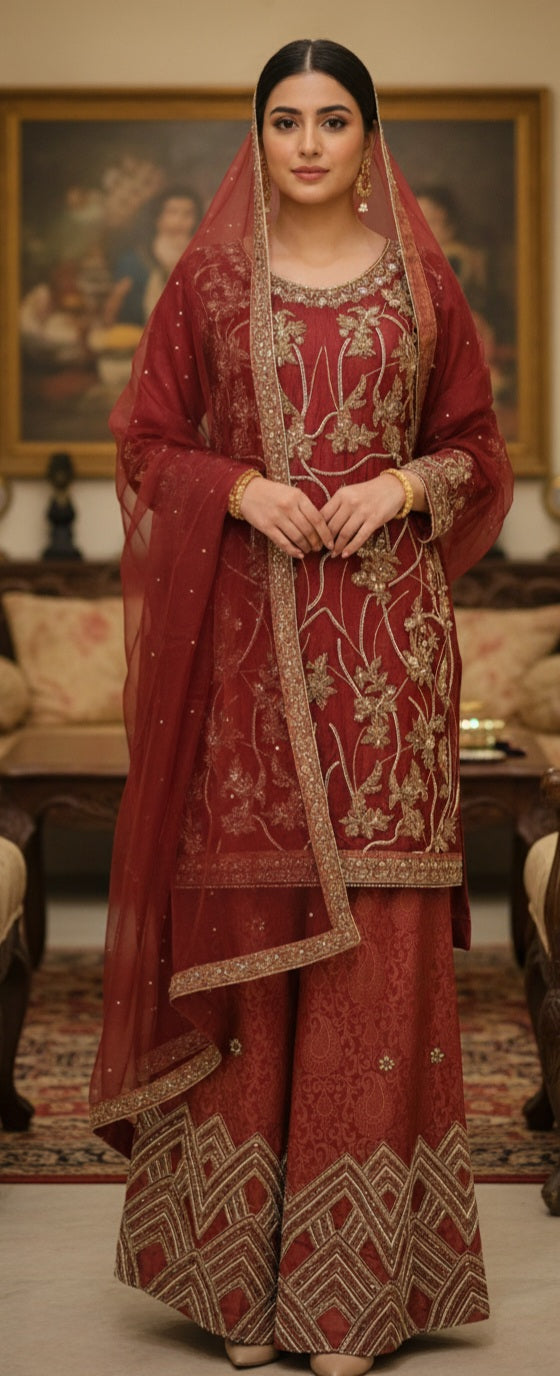 The Classic Ruby Red Sharara Set