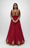 Ruby Red Embroidered Jacket Anarkali Set