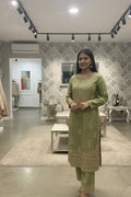 Pistachio Green Hand-Embroidered Silk Kurta Set