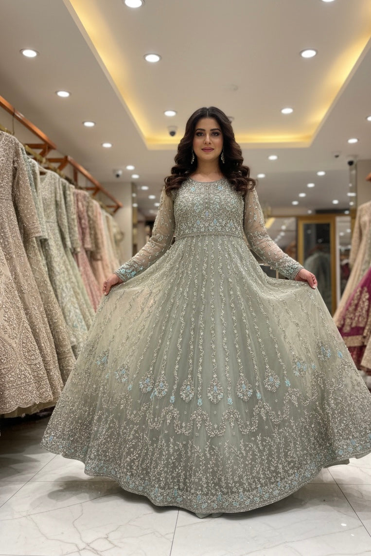 Aqua Glow Hand-Embellished Royal Maxi