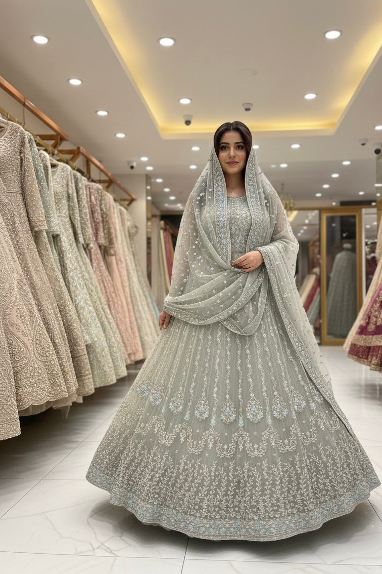 Aqua Glow Hand-Embellished Royal Maxi