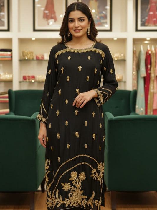 Classic Black & Gold Embroidered Kurta