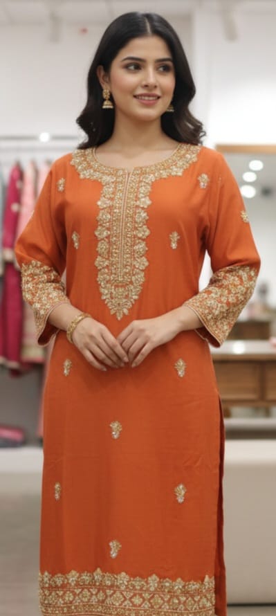 Mehr: Burnt Orange Zardozi Kurta