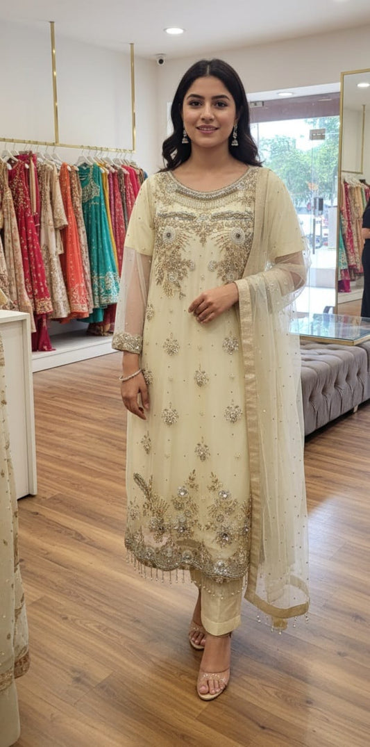 The Cream and Silver Embellished Outfit