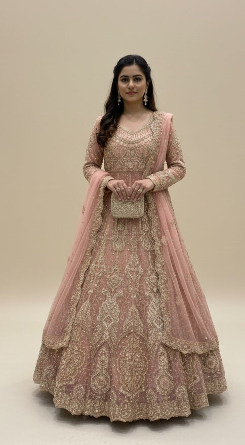 Serene Blush Pink Embroidered Anarkali Gown