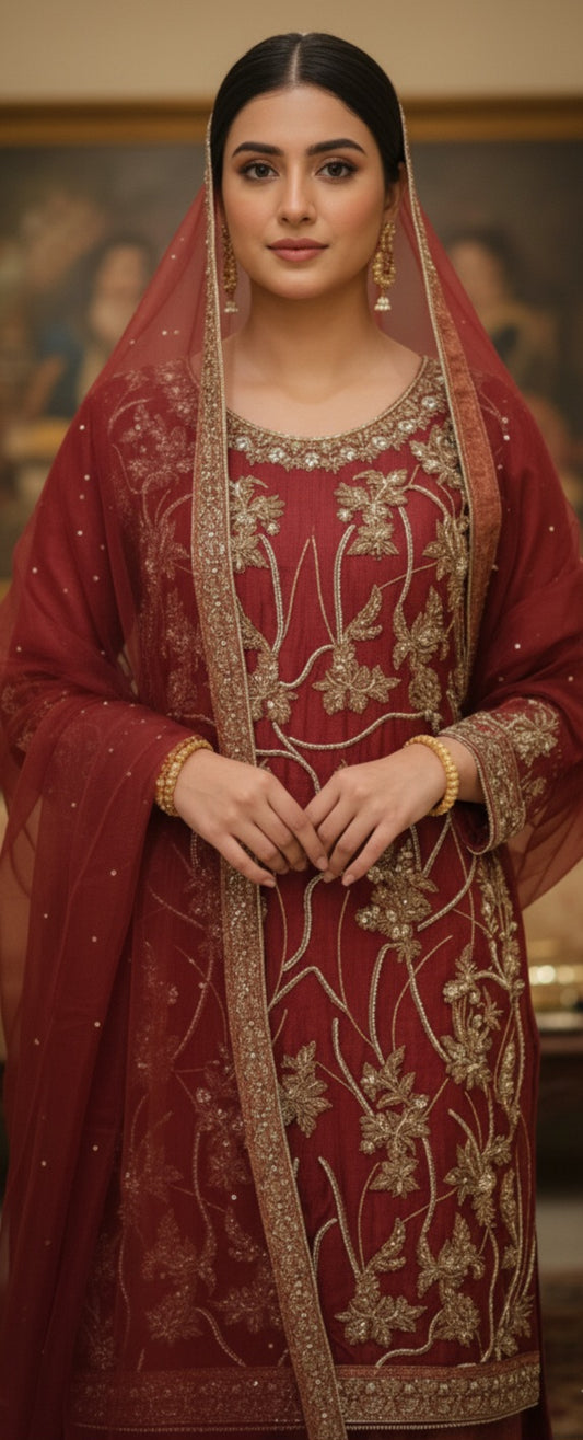 The Classic Ruby Red Sharara Set