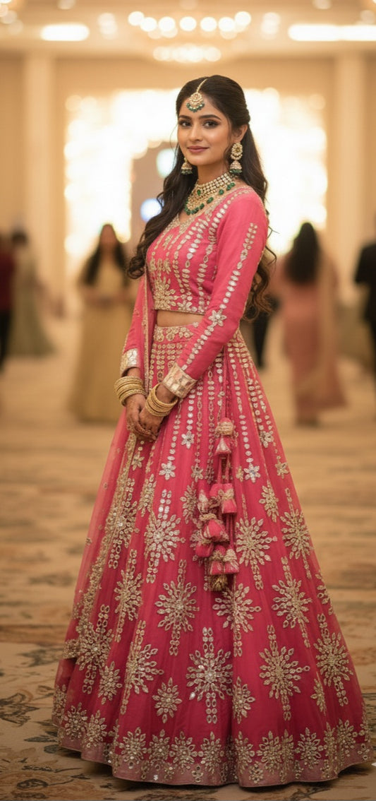 Pink Mirror & Gota Patti  Embroidered Lehenga Set
