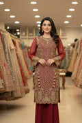 Yaqoot: The Ruby Red Zardozi Formal Suit