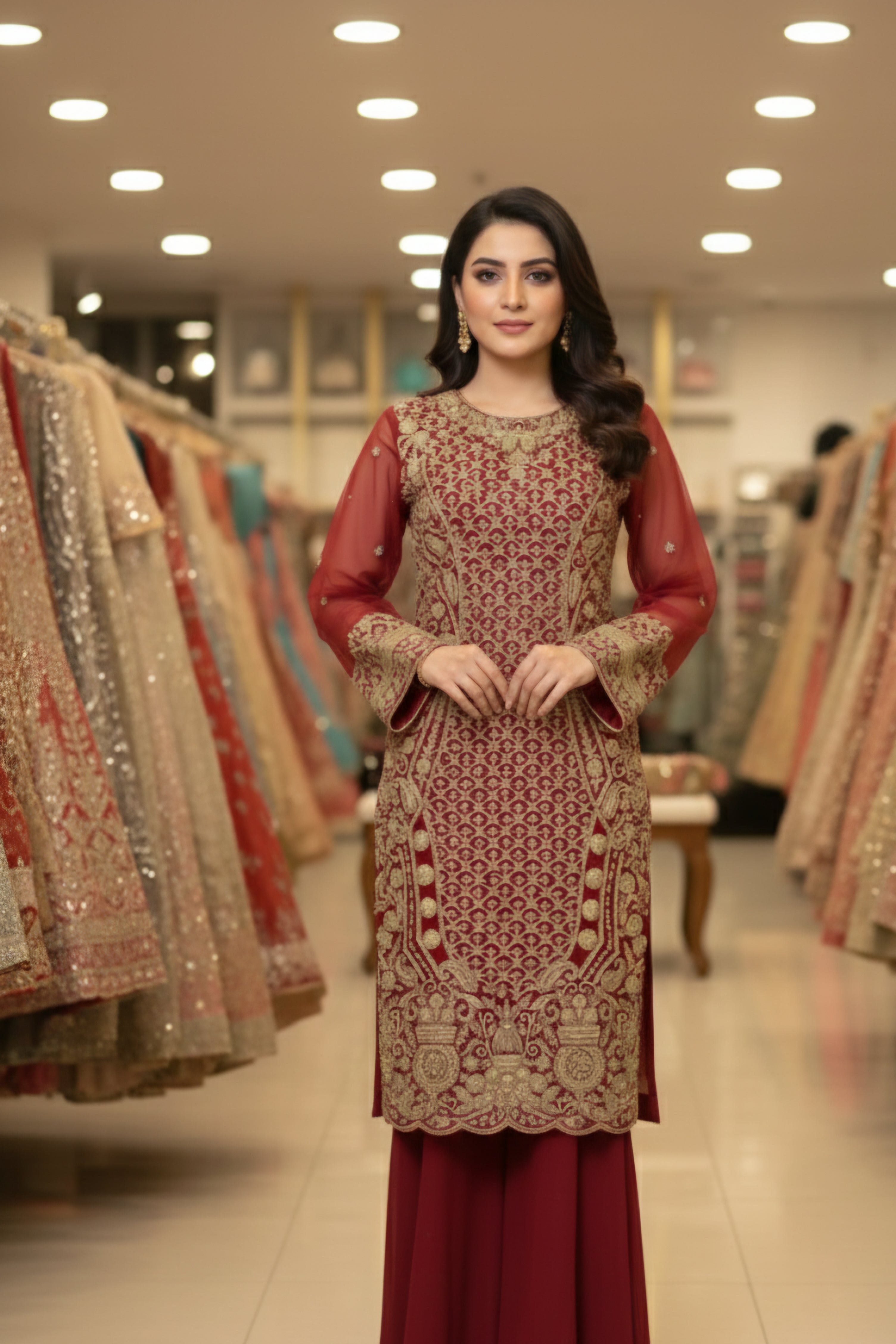 Yaqoot: The Ruby Red Zardozi Formal Suit