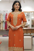 Mehr: Burnt Orange Zardozi Kurta