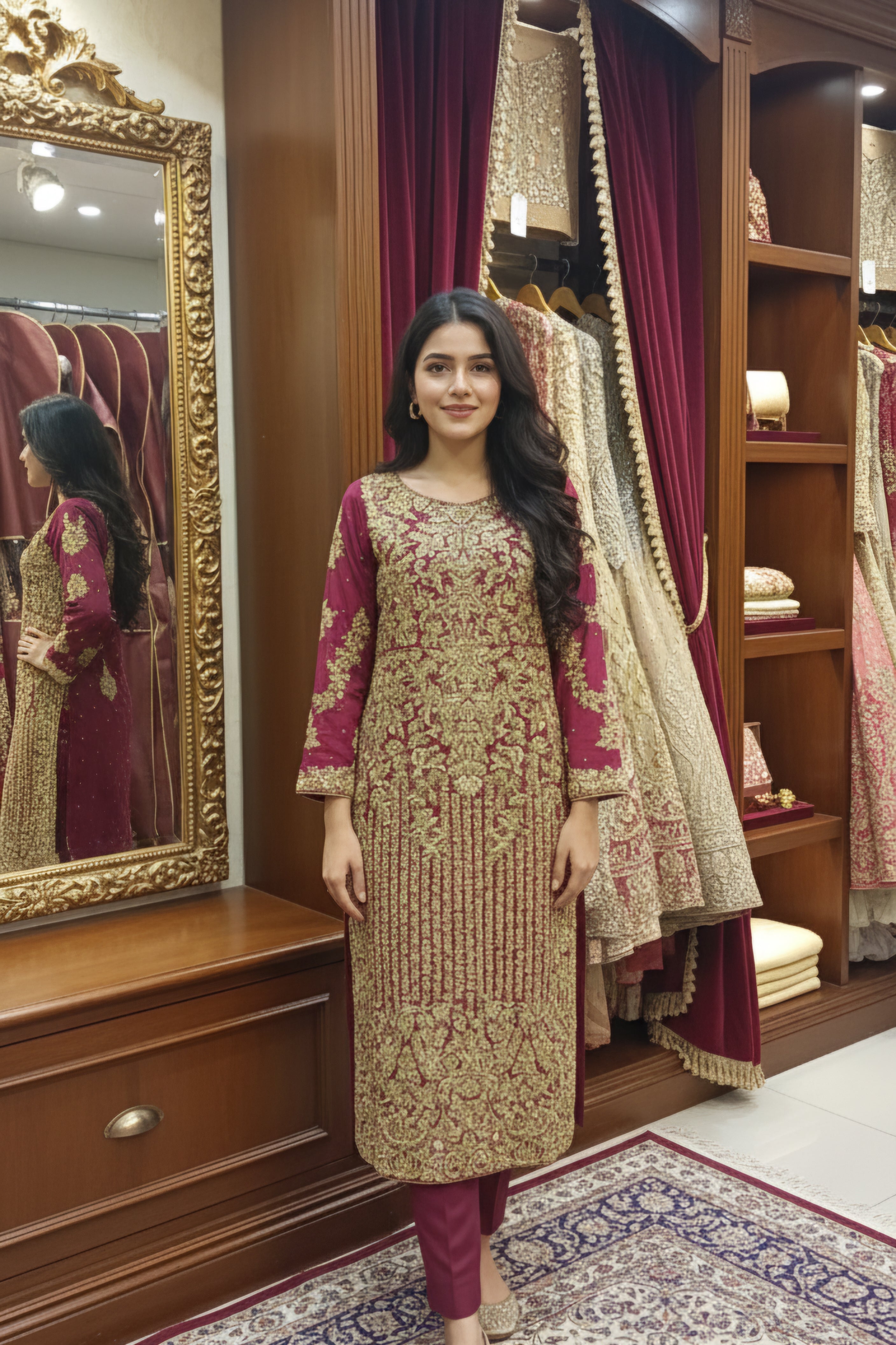Rumi Maroon: Heavy Gold Embroidered Formal Suit